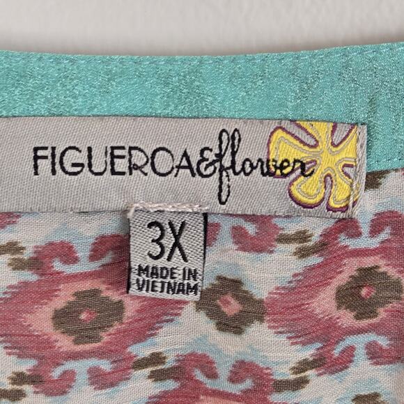 Figueroa Flower Top Women’s 3X Boho Hippie Retro Artsy Funky Patchwork Teal Pink - Picture 5 of 7